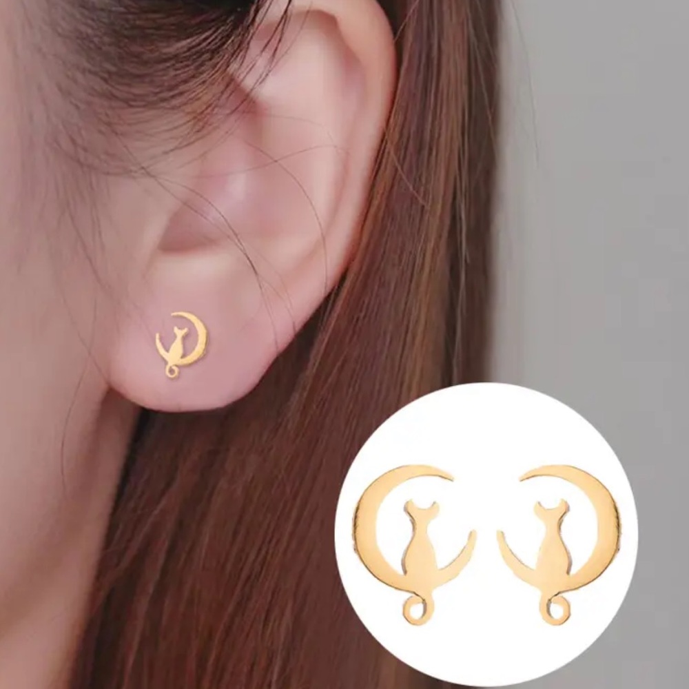 MOON CAT GOLD Stainless Steel Minimalist Stud Earrings With Gift Bag